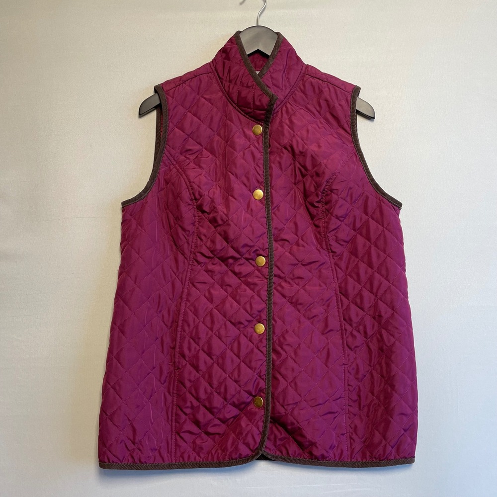 Jessica London Quilted Vest Magenta Snap‎ Front Corduroy Trim Women's Size 12W